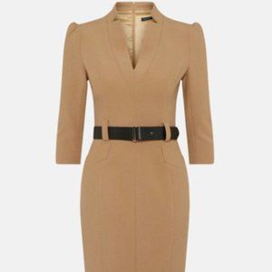 Karen Millen Forever Belted Midi Dress Camel Size 8 NWT